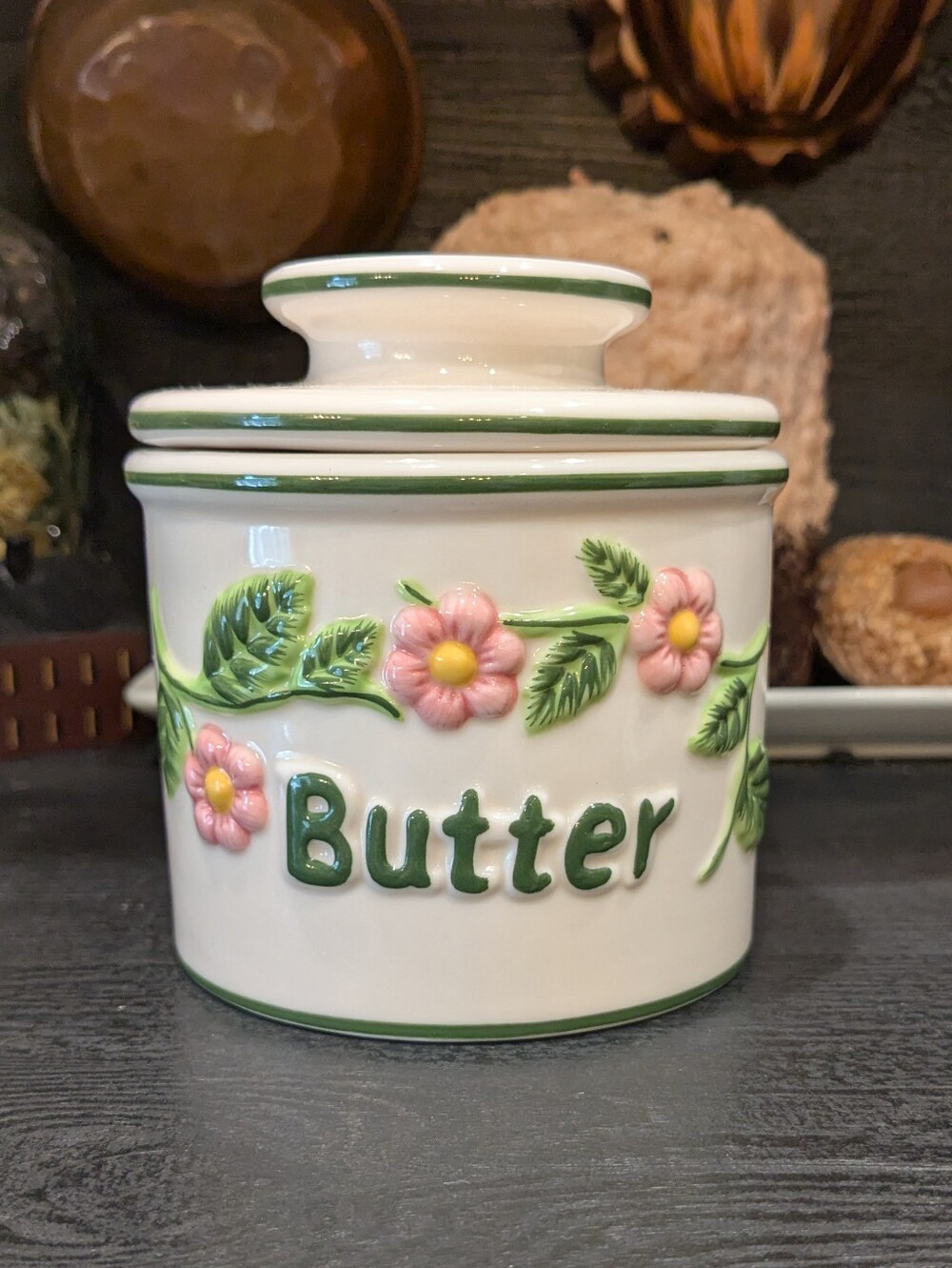 L. Tremain Vintage Butter Bell Crock Beurre Floral Ceramic Butter Keeper